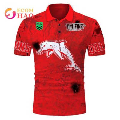 NRL Dolphins Custom Name Number I'm Fine In Halloween Polo Shirt