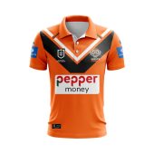 Nrl Wests Tigers Custom Name Number 2025 Away Jersey Polo Shirt Front.jpg - demo10