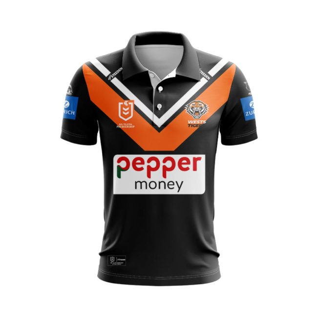 NRL Wests Tigers Custom Name Number 2025 Home Jersey Polo Shirt