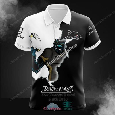 NRL Penrith Panthers Black White Mascot Scratch Polo Shirt