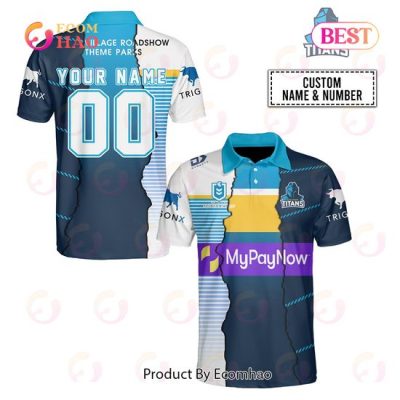 NRL Gold Coast Titans Custom Name Number 2023 Mix Jersey Polo Shirt