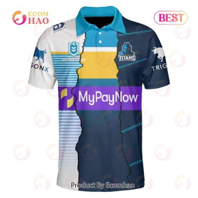 NRL Gold Coast Titans Custom Name Number 2023 Mix Jersey Polo Shirt
