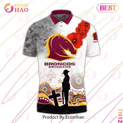 NRL Brisbane Broncos Custom Name Number ANZAC Day Polo Shirt