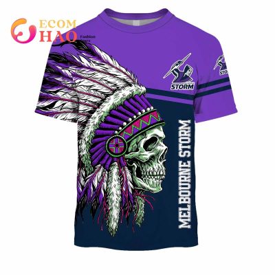 NRL Melbourne Storm Custom Name Number Native Skull T-Shirt
