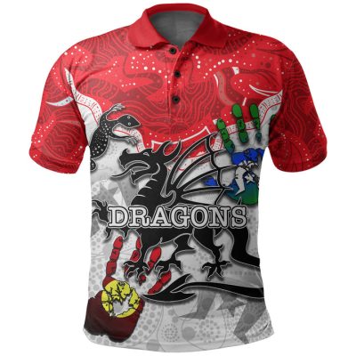 NRL St. George Illawarra Dragons Custom Text NAIDOC Tribal Style Polo Shirt