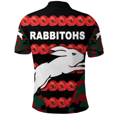 NRL South Sydney Rabbitohs ANZAC Day Poppy Flower Polo Shirt