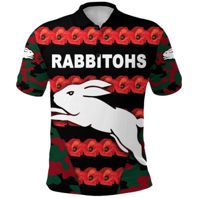 NRL South Sydney Rabbitohs ANZAC Day Poppy Flower Polo Shirt