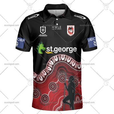 NRL St. George Illawarra Dragons Custom Name Number 2023 Indigenous Jersey Polo Shirt