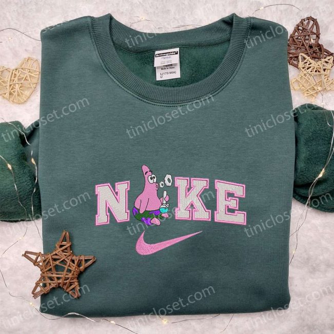 Nike x Patrick Star Smoking Shirt & Spongebob Square Pants Hoodie Best Cartoon Embroidered Gift Ideas| soulcals.com