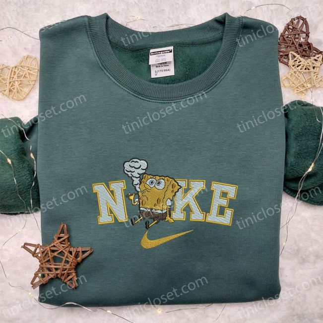 Nike x Spongebob Smoke Embroidered T-shirt, Cartoon Custom Tee| soulcals.com