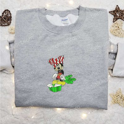 Disney Christmas Gifts Mickey Wearing Gift Hat Shirt & Characters Hoodie Perfect Family Presents | soulcals.com