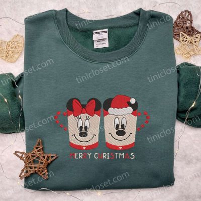 Mickey Minnie Cup Christmas Embroidered Shirt Disney T-shirt Perfect Couples Christmas Gift | soulcals.com