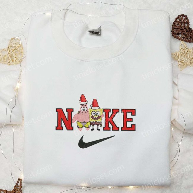 Christmas Spongebob & Patrick Star Embroidered Shirt Custom Nike Hoodie & Cartoon Characters T-shirt| soulcals.com