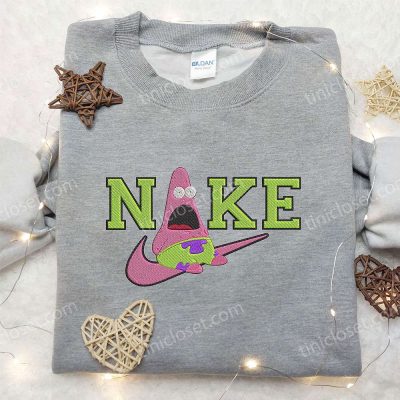 Nike x Patrick Star Embroidered Sweatshirt SpongeBob 4D Cartoon Shirt Nike Inspired Embroidery| soulcals.com