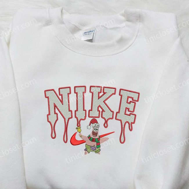 Xmas Patrick Star x Nike Embroidered Sweatshirt SpongeBob 4D Cartoon Gift for Family| soulcals.com