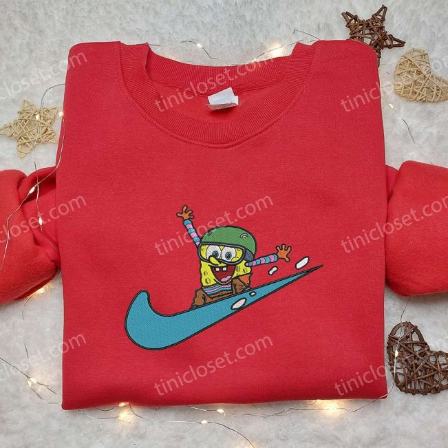 Spongebob Squarepants Skiing x Nike Swoosh Hoodie & Embroidered Shirts Trendy Apparel Collection| soulcals.com