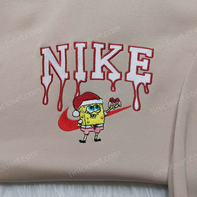 Spongebob Santa Hat Nike Christmas Sweatshirt, Custom Embroidered Hoodie for Family Christmas Gift Ideas| soulcals.com