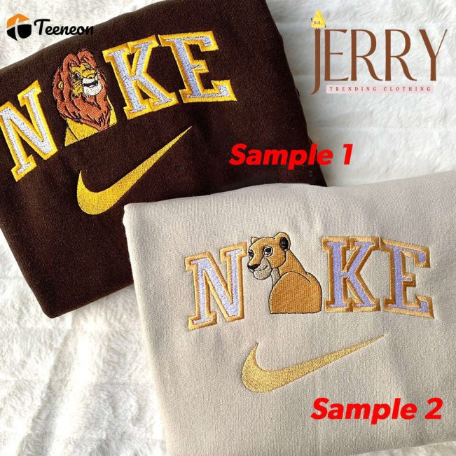 Adult Lion Couple Nike Embroidered Sweatshirt| soulcals.com