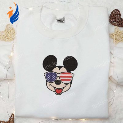 America Mickey Mouse Embroidered Shirt Disney Patriotic Shirts with Glasses Best Quality | soulcals.com