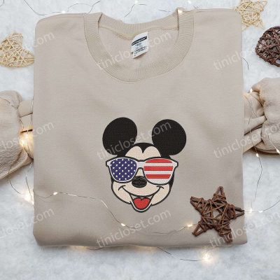 America Mickey Mouse Embroidered Shirt Disney Patriotic Shirts with Glasses Best Quality | soulcals.com