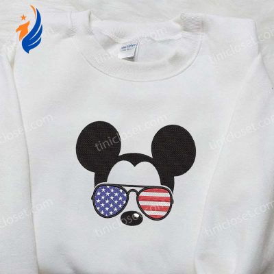 America Mickey Mouse Embroidered Shirt Patriotic Disney Tee with Glasses Best Patriotic Shirts | soulcals.com