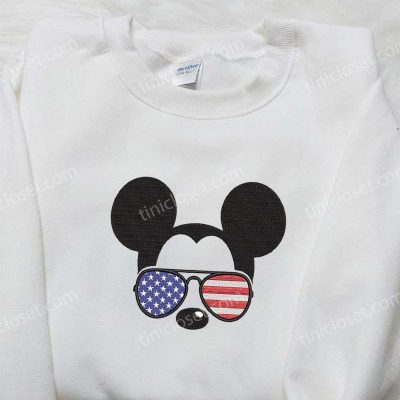 America Mickey Mouse Embroidered Shirt Patriotic Disney Tee with Glasses Best Patriotic Shirts | soulcals.com
