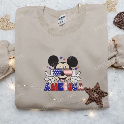 Mickey Wears Glasses Embroidered Shirt Patriotic Disney Apparel | soulcals.com