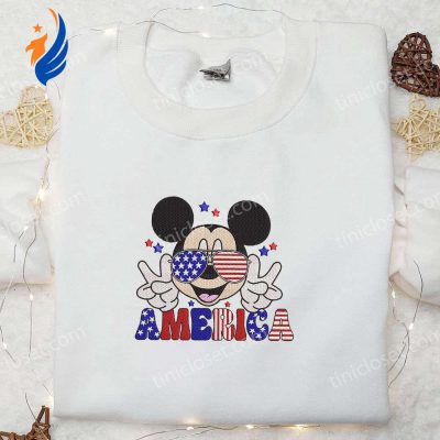 Mickey Wears Glasses Embroidered Shirt Patriotic Disney Apparel | soulcals.com