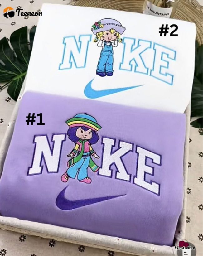 Stylish Angel Cake & Rainbow Sherbet Strawberry Shortcake Nike Couple Sweatshirt with Embroidery ,Perfect for Couples| soulcals.com