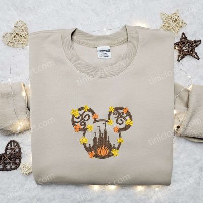 Autumn Leaf Fall Mickey Embroidered Shirt Halloween Sweatshirt & Disney Hoodie Festive Embroidered Collection | soulcals.com