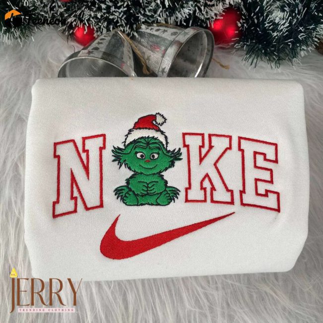 Baby Grinch Christmas Nike Embroidered Sweatshirt, Christmas Gift For Couple| soulcals.com