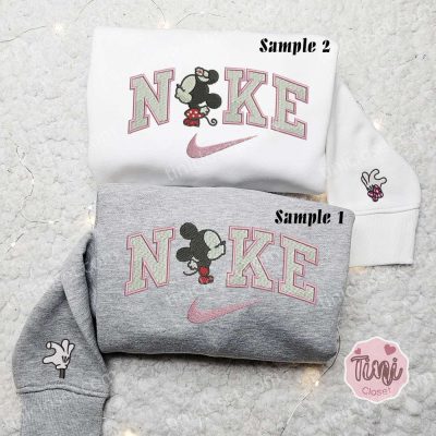 Adorable Baby Mickey & Minnie Kiss x Nike Couple Shirt + Disney Characters Hoodie & Valentine s Sweatshirt Embroidered Delights | soulcals.com
