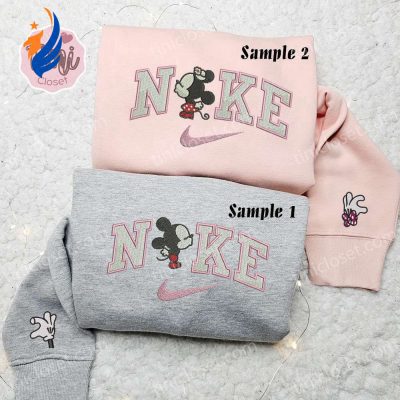 Disney Baby Mickey & Minnie Kiss x Nike Couple Embroidered Shirt Hoodie & Sweatshirt Perfect for Valentine s Day | soulcals.com