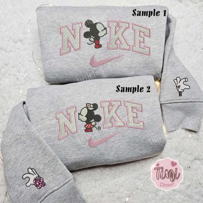 Disney Baby Mickey & Minnie Kiss x Nike Couple Embroidered Shirt Hoodie & Sweatshirt Perfect for Valentine s Day | soulcals.com