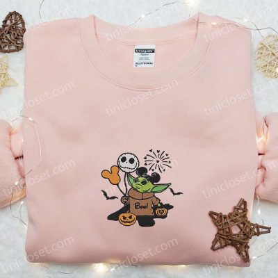 Baby Yoda Boo Jack Skellington Mickey Pumpkin Embroidered Sweatshirt Halloween Movie Hoodie & Shirt | soulcals.com
