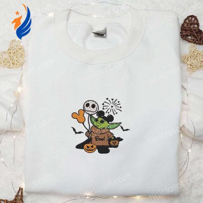 Baby Yoda Boo Jack Skellington Mickey Pumpkin Embroidered Sweatshirt Halloween Movie Hoodie & Shirt | soulcals.com
