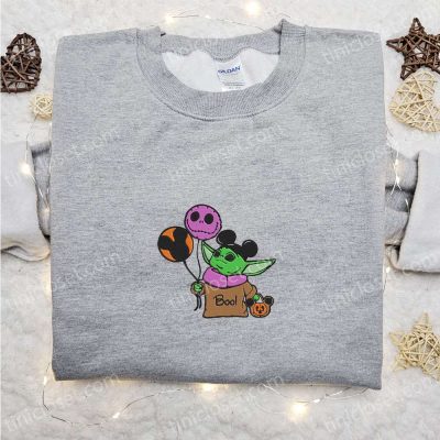 Baby Yoda Jack Skellington Mickey Sweatshirt Best Halloween Gift Idea with Embroidered Balloons & Hoodie | soulcals.com