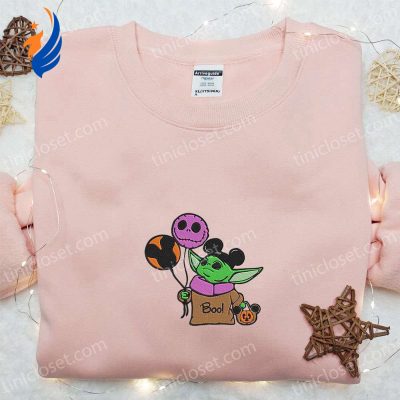 Baby Yoda Jack Skellington Mickey Sweatshirt Best Halloween Gift Idea with Embroidered Balloons & Hoodie | soulcals.com