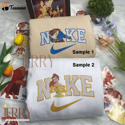 Belle Beauty And The Beast Disney Couple Nike Embroidered Sweatshirts| soulcals.com