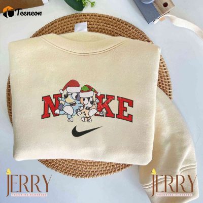 Bluey And Bingo Christmas Nike Embroidered Sweatshirt| soulcals.com