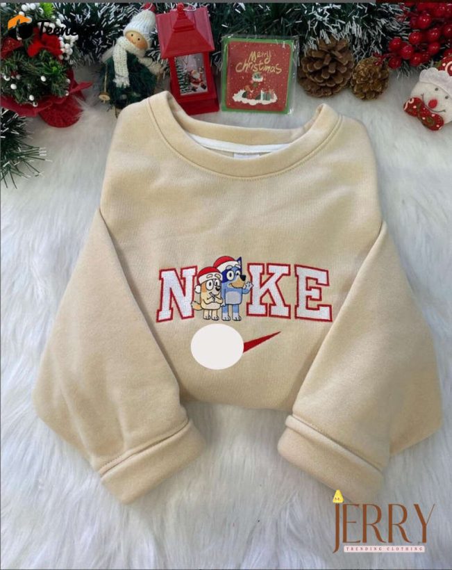 Bluey And Bingo Christmas Nike Embroidered Sweatshirt| soulcals.com