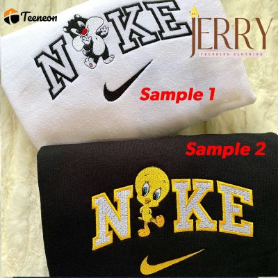 Cat And Bird Couple Nike Embroidered Sweatshirt| soulcals.com