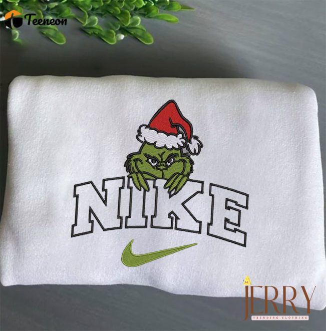 Christmas Grinch Santa Hat Nike Embroidered Sweatshirt, Grinch Shirt| soulcals.com