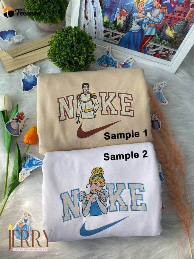 Cinderella And Prince Charming Disney Nike Embroidered Sweatshirts| soulcals.com