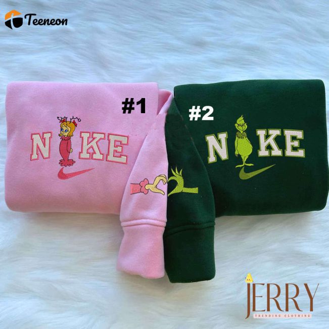 Cindy Lou And Grinch Couple Christmas Nike Embroidered Sweatshirts| soulcals.com