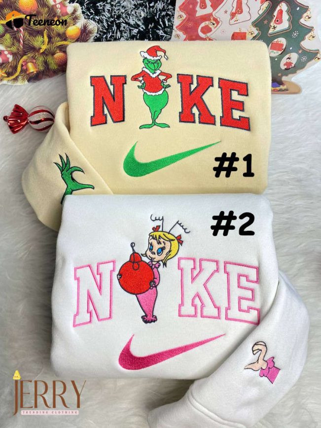 Cindy Lou Who And Grinch Christmas Nike Embroidered Sweatshirt| soulcals.com