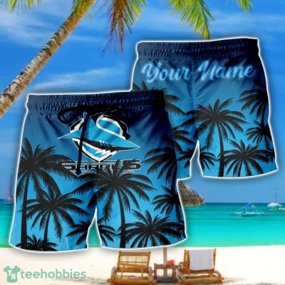 Cronulla Sharks NRL Coconut Pattern Tropical Beach Shorts For Mens Personalized Name