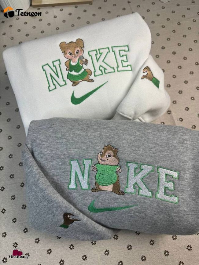 Cute Alvin and the Chipmunks Theodore & Eleanor Nike Sweatshirts Matching Embroidery for Couples| soulcals.com