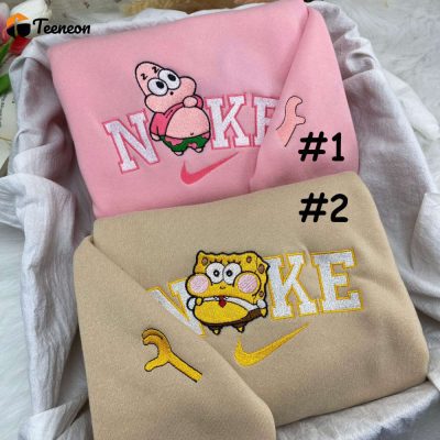 Cute Chibi Patrick Star & SpongeBob Nike Embroidered Sweatshirt Cozy Hoodie| soulcals.com