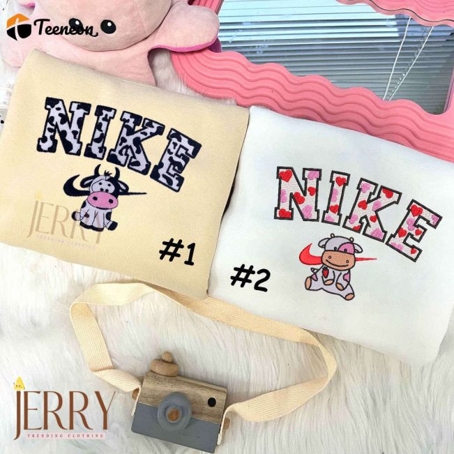 Cute Cow Couple Nike Embroidered Sweatshirt, Matching Hoodies| soulcals.com